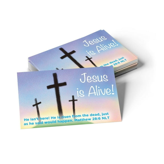 Easter, Pass Along Scripture Cards, Easter, Jesus is Alive (Calvary), Matthew 28:6, Pack of 25