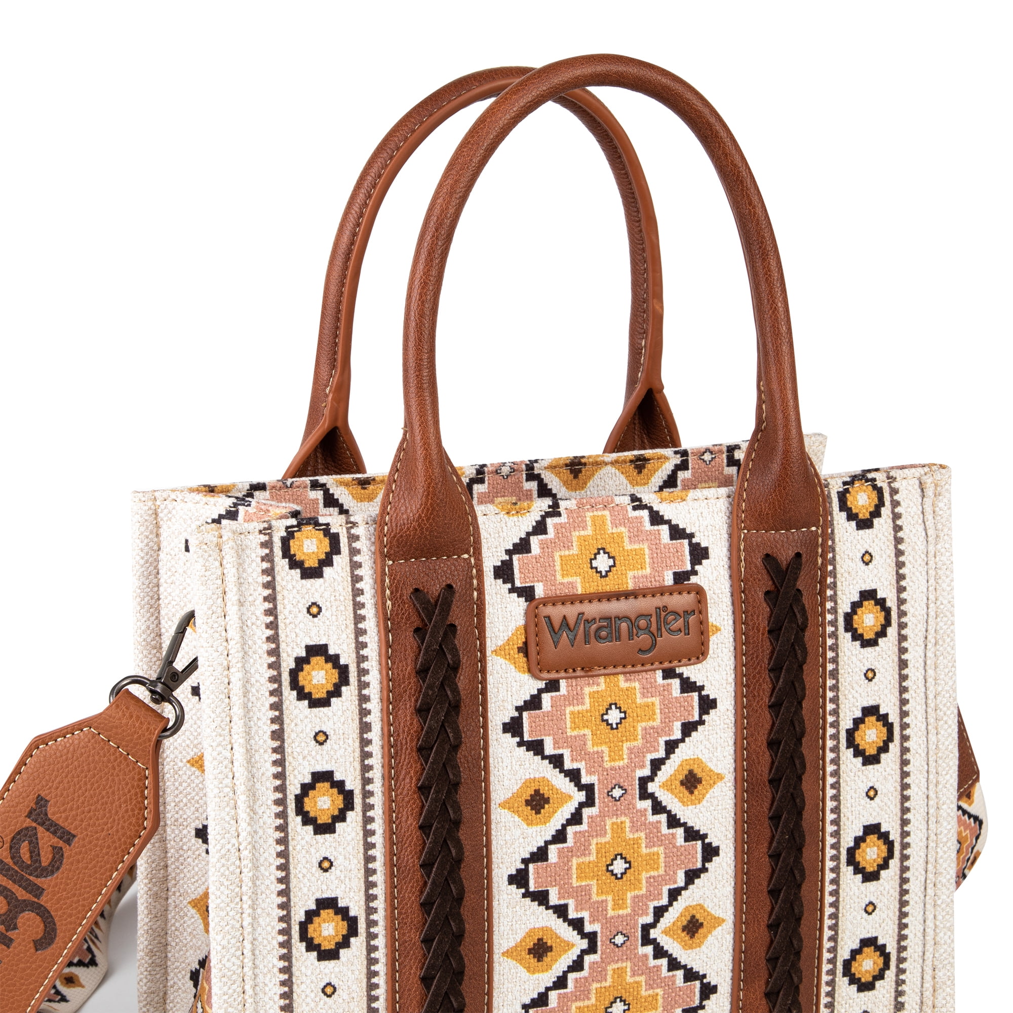 Wrangler Aztec Tote Bag for Women Boho Shoulder Purses and Handbags, Coffee