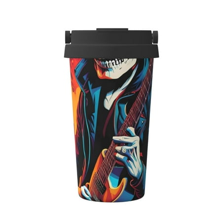 

Hirioo Rock Skull Singer for Coffee Travel Mug Insulated Coffee Mug with Lid