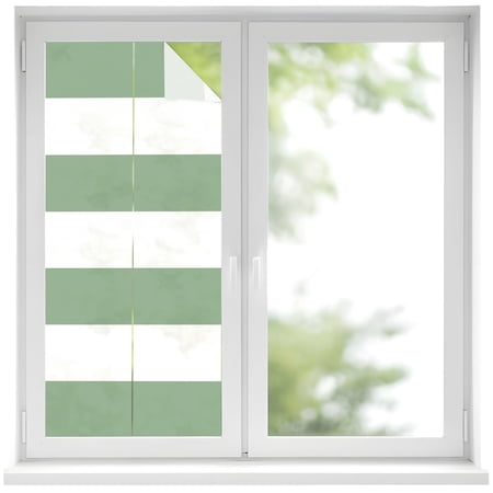 Window Privacy Film Sage Green Striped Stained Glass Window Film Decorative Sun Block Window Cover Modern Green Stripes Farmhouse Window Clings Static Adhesive Sticker for Bathroom 19.6 x39.3