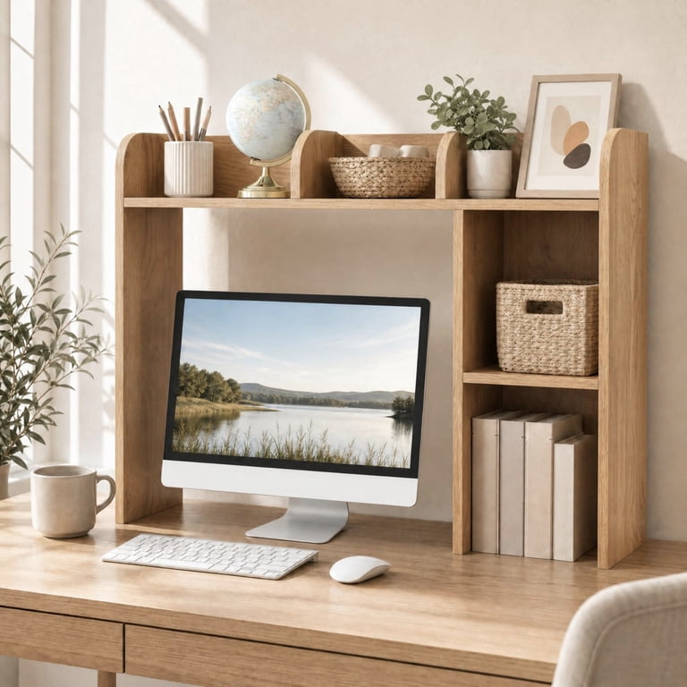 Costway Desk Bookshelf Organizer, Natural Wood photo 4