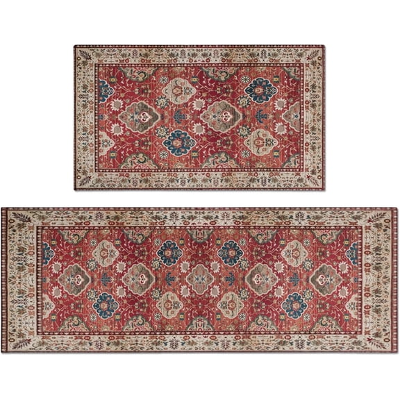 Boho Kitchen Rugs Sets of 2, Vintage Washable Anti Fatigue Kitchen Runner Mats for Floor, Non Slip Comfort Standing Holiday Decor Mat for Sink, Laundry, Office 17"x 47" 17"x 30"
