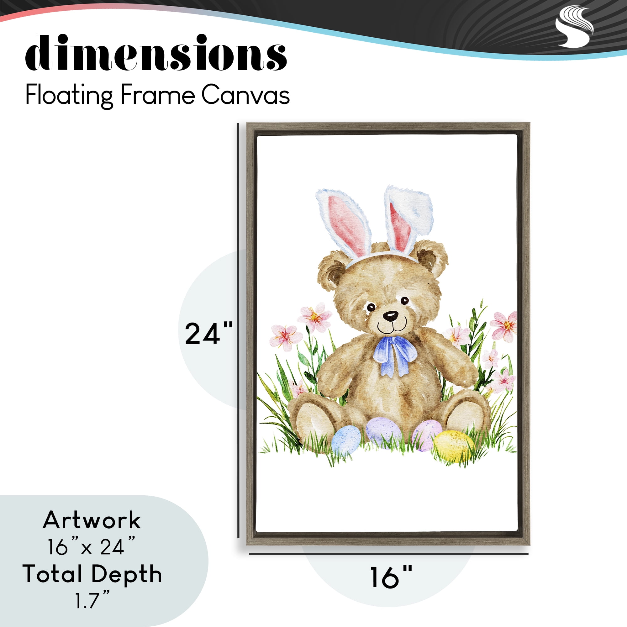 Springy Easter Teddy Bear Brown Framed Floater Canvas Wall Art, design by Amy Hall