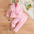thumbnail image 2 of Odeerbi 3-9 Years Toddler Girls Suits Cotton Outfits Tulle Long Sleeve Blazer Jacket with Dress Pants Set Solid Color Knot Notched Lapel Suit Jacket Long Pants Set Toddler Girls Clothes, 2 of 5