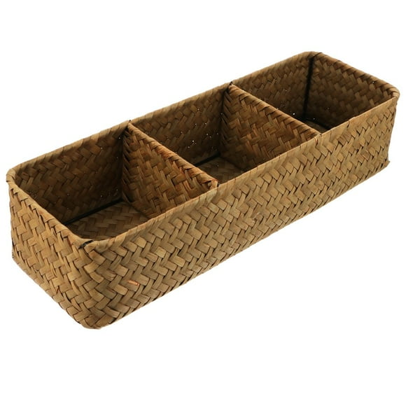 QJUHUNG Basket Storage Baskets Organizer Woven Bathroom Wicker Rattan Seagrass Cosmetics Box Hyacinth Bin Shelf Caddy Hand