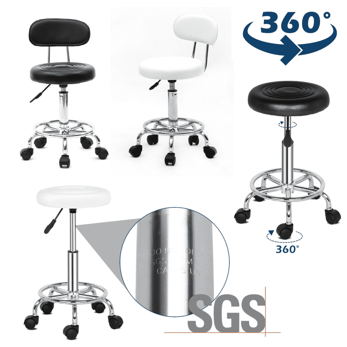 Goorabbit Rolling Stools With Wheels,PU Leather Round Rolling Stool