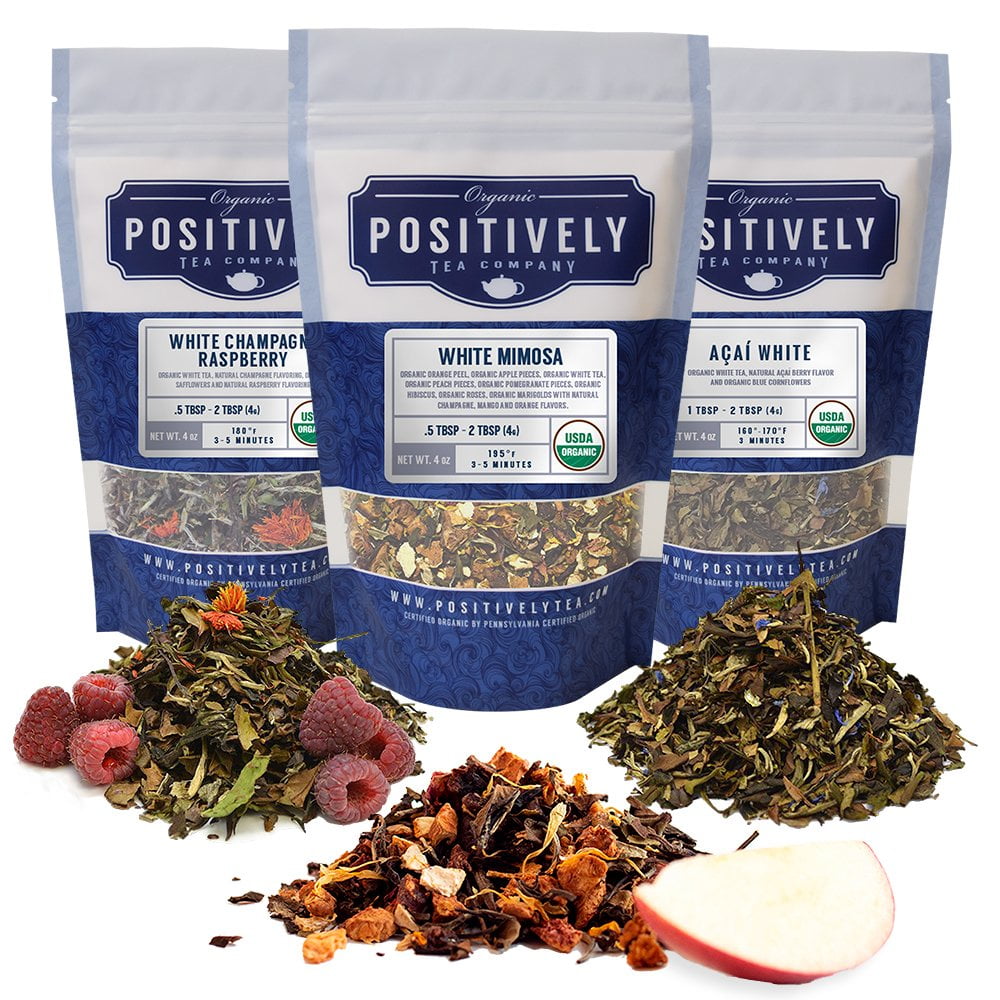 Positively Tea's Organic White Tea Sampler, Loose Leaf, 4 oz Bags, 3 Pack