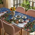 thumbnail image 3 of Navy Blue Christmas Table Cloths for 8 Foot Rectangle Tables, Snowman Xmas Tree Snowflake Gifts Elk Patio Waterproof Elastic Fitted Tablecloths, Washable Rectangular Table Cover for Camping, 3 of 8