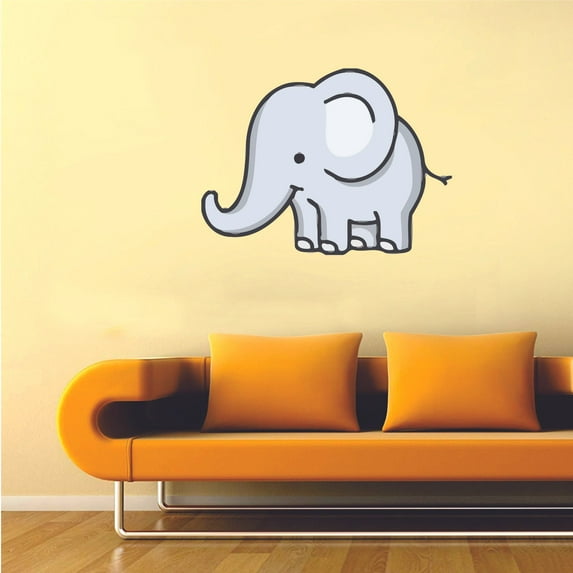 Baby Grey Elephant Happy Adorable Cartoon Character Wall Art Decal Vinyl Sticker Girls Boy Room Bedroom Nursery Kindergarten House Home Wall Decor Removable Peel and Stick Durable Quality 40x20 inch