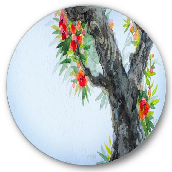 Designart 'Blooming Flowers Of An Old Tree In Spring I' Traditional Circle Metal Wall Art 36x36 - Disc of 36