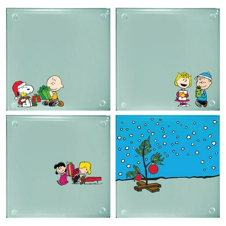 Etched Glass Coasters - Vandor LLC Peanuts Stacking Glass 4 Piece Coaster Set (Set of 2)
