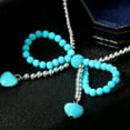 thumbnail image 4 of Vintage Neckchain Bowknot Heart Turquoise Collarbone Chain Elegant Necklace for Women Retro Jewelry Piece, 4 of 7