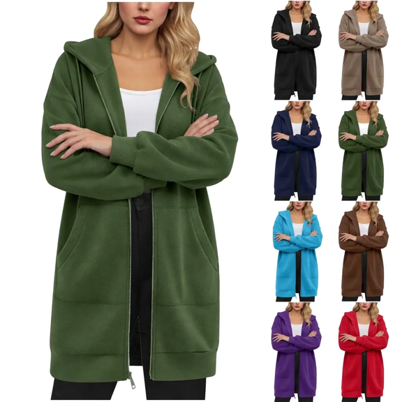 YGJTJYD Women's Extra Long Tunic Hoodies Plus Size Hooded Sweatshirts Loose Fit Long Sleeve with Pockets Solid Color Trendy Basic Work Travel Casual Tops