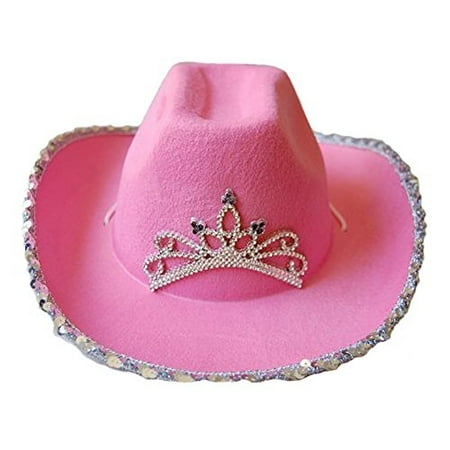 pink cowboy cowgirl tiara felt light up rodeo princess hat