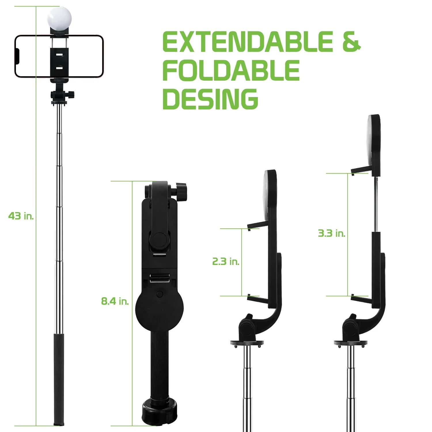 Selfie Stick Wireless for iPhone 15/16/Plus/Pro/Pro Max/16e - Built-in Tripod Remote Shutter Stand Self-Portrait Extendable Compact