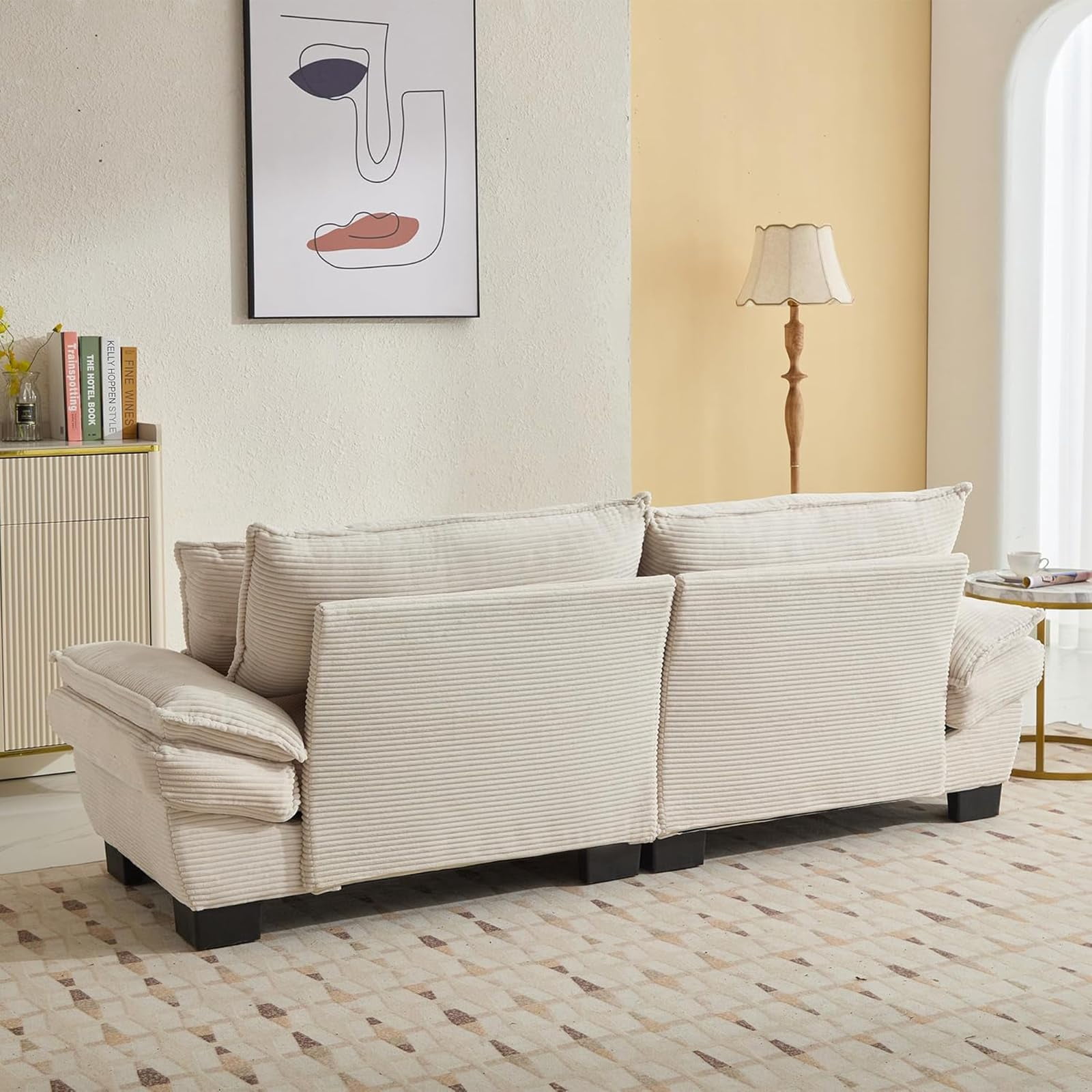 AENKYO 84" Corduroy Loveseat Sofa with Pillows, Modern 2-Seater Couch for Living Room,Beige