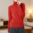 thumbnail image 2 of Gyexs Turtleneck Sweater for Women Fall Winter Long Sleeve Casual Soft Knitted Tops Work Trendy Outfits A01 Brick Red & Size S, 2 of 3