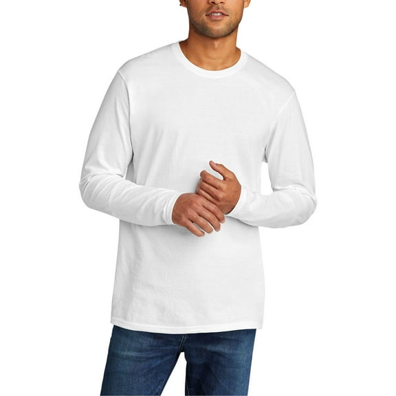 Just Blanks Tri-Blend Long Sleeve Tee 1x1 Rib Knit Neck, White, 4XL