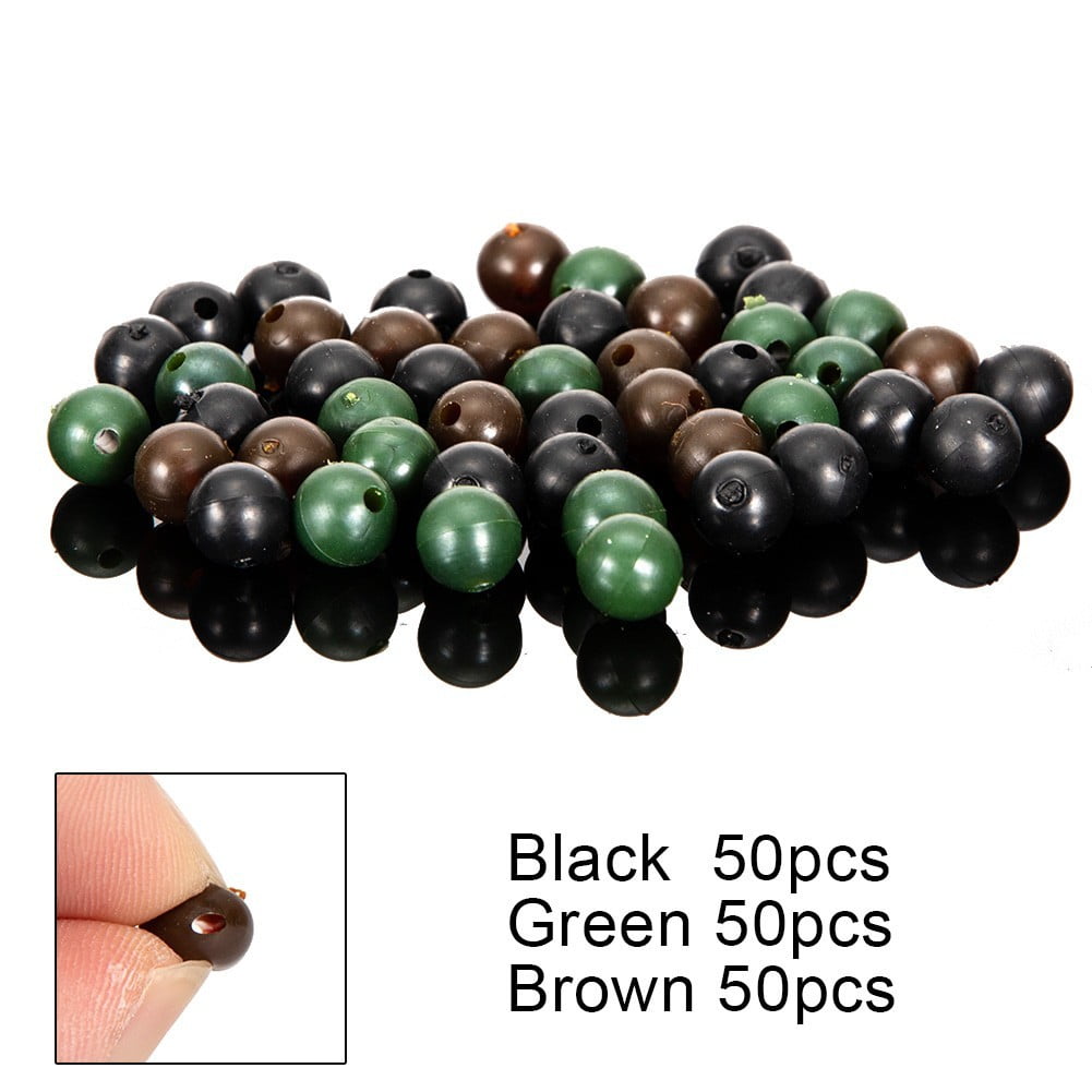 Perles De Pêche En Caoutchouc Souple 6mm - Lot De 50 Pour Carpe, Anti-choc, Noir/marron/vert