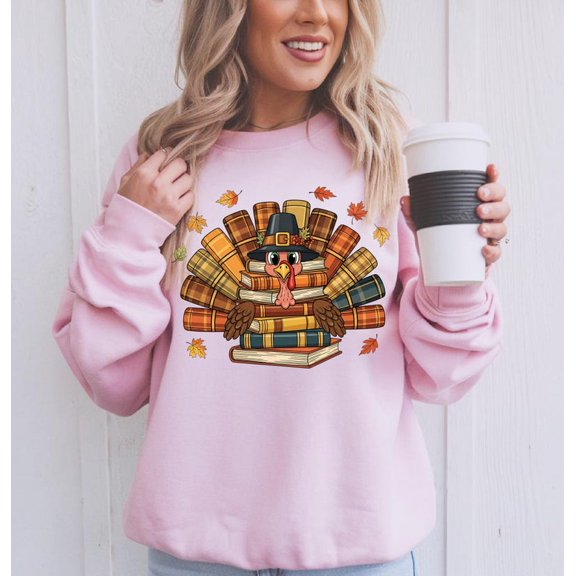 Thanksgiving Teacher Sweatshirt – Turkey Librarian Book Lover Pullover, Cute Fall School Crewneck, Teacher Appreciation Gift, Cozy Autumn Top