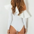 thumbnail image 4 of Women One Shoulder Long Sleeve Bodysuit Fashionable Slim Fit Pure Color Ruffle Snap Crotch Jumpsuit, 4 of 6