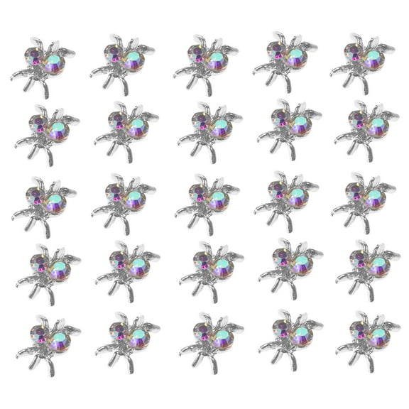POPETPOP 100Pcs Silver Nail Art Charms Creative Spider Manicure DIY Decor Alloy Crystal