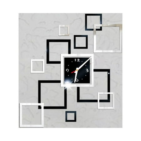 Modern 3D Geometric Square Mirror Wall Clock, Silent Non-Ticking Decorative Wall Clock, Self-Adhesive DIY Art Clock for Home, Living Room, Bedroom, Office