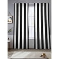 thumbnail image 5 of Black Striped Semi Sheer Window Curtains 108 Inches Long, Modern Farmhouse Black and White Stripes Rod Pocket Voile Silky Chiffon Curtain Light Filtering Drapes for Living Room, 52"x108", 2 Panels, 5 of 9