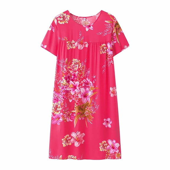 Women's Sleepwear Soft Summer Cotton Silk Short Sleeved Sleep Dress Middle Aged New Loose Fitting Home Wear Elderly Plus Size Dress Pajama Lightweight Nightgowns for Women