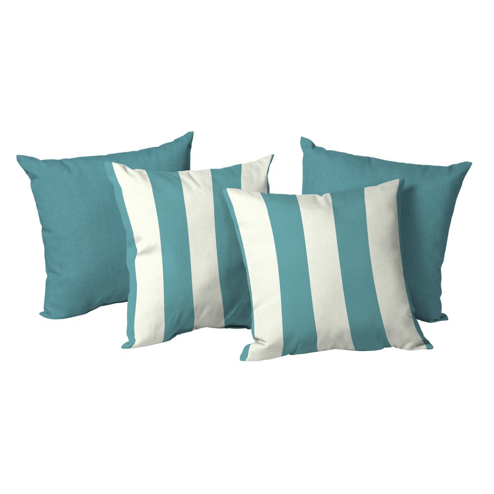 Mainstays 4Piece Outdoor Pillow Set, 16 in., Teal and Teal Cabana