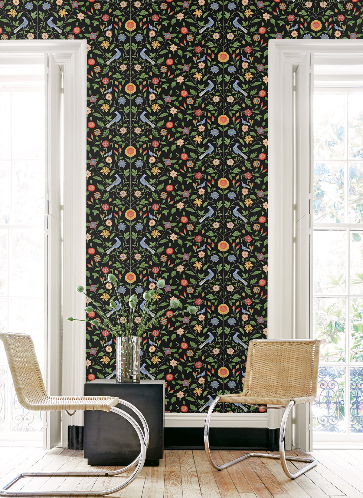 NextWall  Bird Toile Peel and Stick Wallpaper 20.5 in. W x 18 ft. L - Onyx