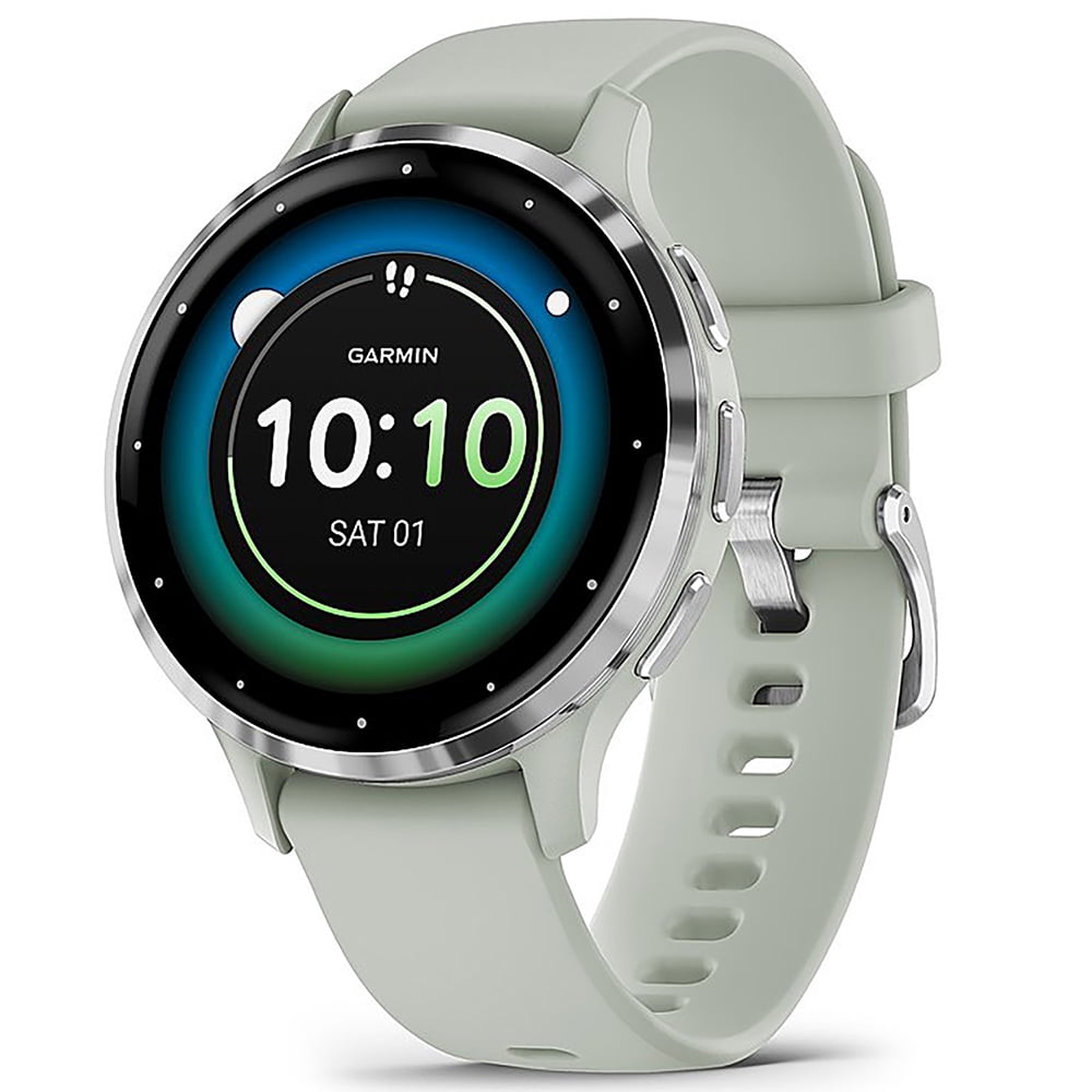 Garmin 010-02785-01 Venu 3S Health Fitness GPS Smartwatch Steel Bezel with Sage Gray Case 41mm Bundle with Charging Dock, Silicone Dust Cover 3 Pack and USB Type C Charging and Sync Cable