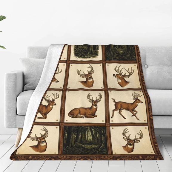 Hunting Throw Blanket, Flannel Blanket All-Season Warm American Flag Camo, Perfect Thanksgiving Gift 50x40