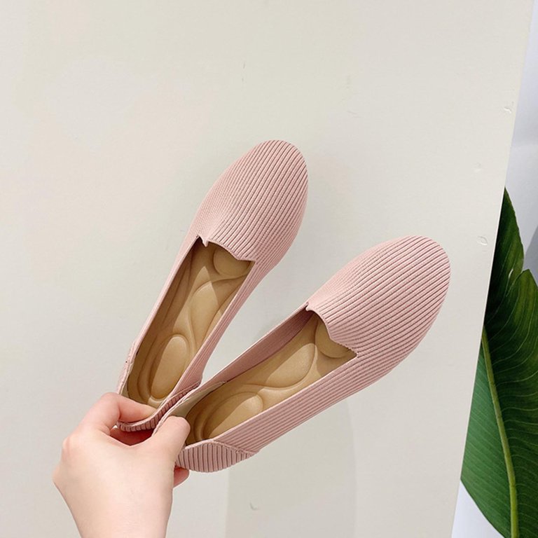 Itsun Womens Dress Shoes, Women's Flying Knitting Solid Color Light Mouth  Mesh Flats Shoes, Comfort Soft Slip On Flats Shoes Pink - Walmart.com