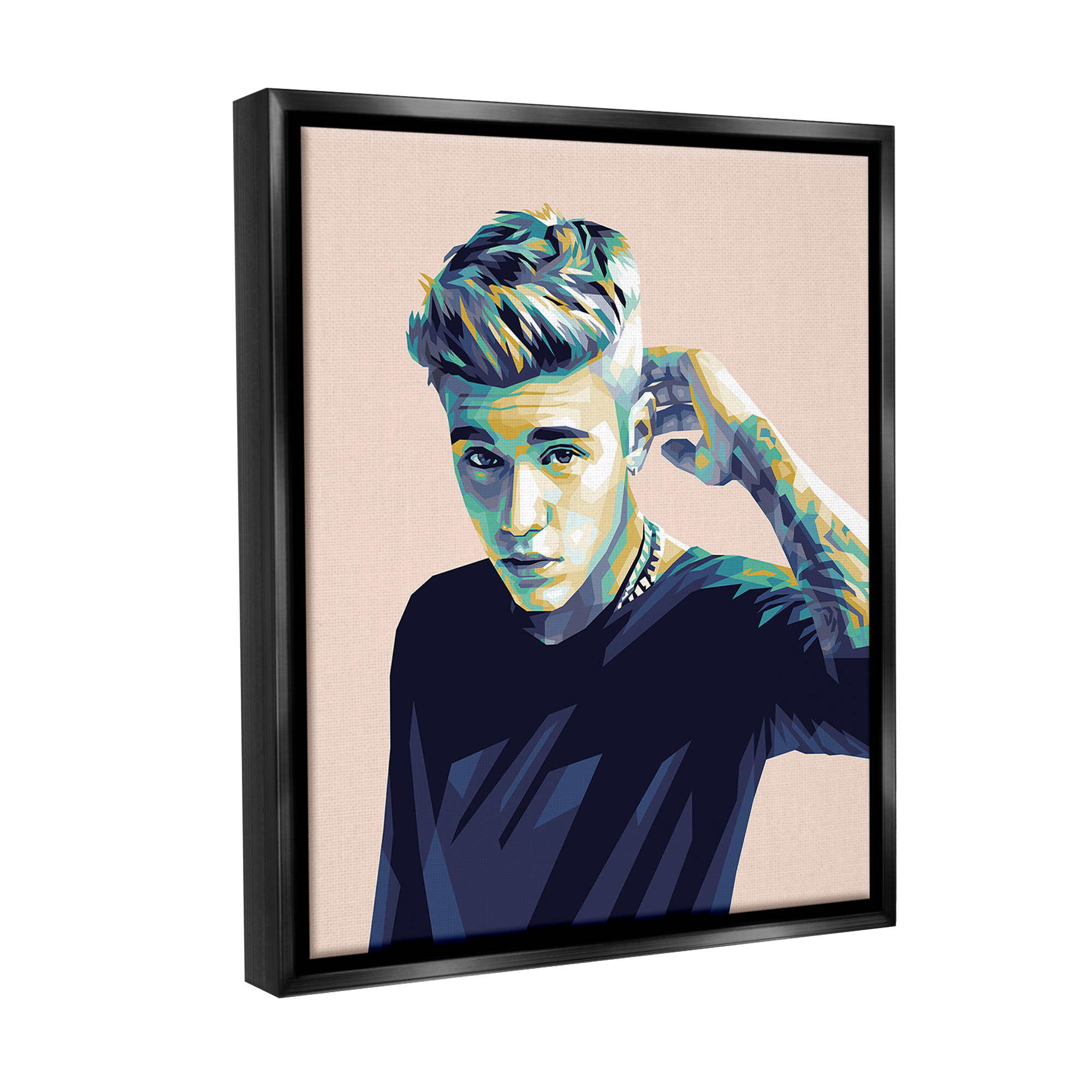 Stupell Industries Justin with Subtle Hues Abstract Painting Black Floater Framed Canvas Art Print Wall Art, 17 x 21