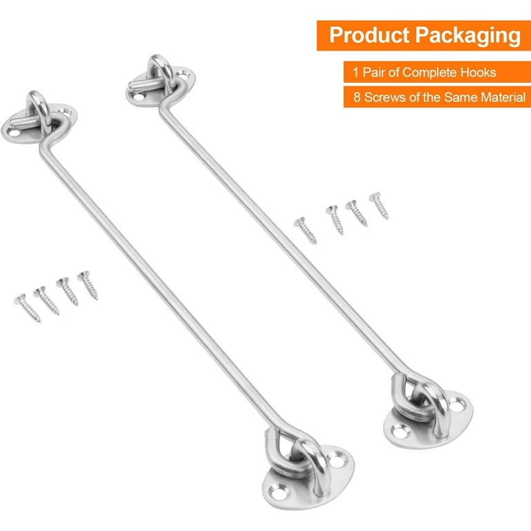10 Inch Hook and Eye Latch Grey Cabin Patio Door Hook and Eye White 2Pack  Stainless Steel 250mm Heavy Duty Cabinet Latches for Door Gate Window  Closet Shed Hardware Catch Silent Holder 