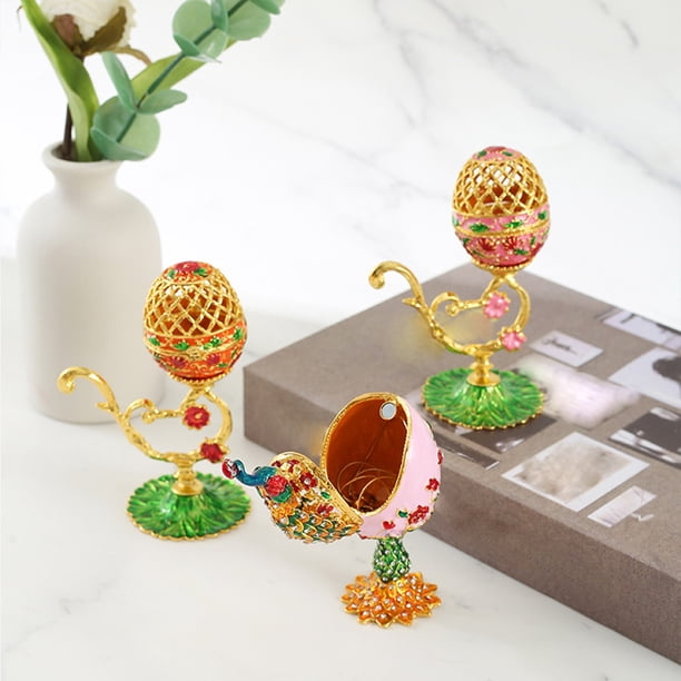Fiudx Decoración de Pascua para El Hogar, Exquisita Pintura Esmaltada Artesanal de Metal, Adornos de Diamantes de Imitación, Elegante Caja de Regalo, Pieza de Exhibición Versátil, Perfecta para Celeb