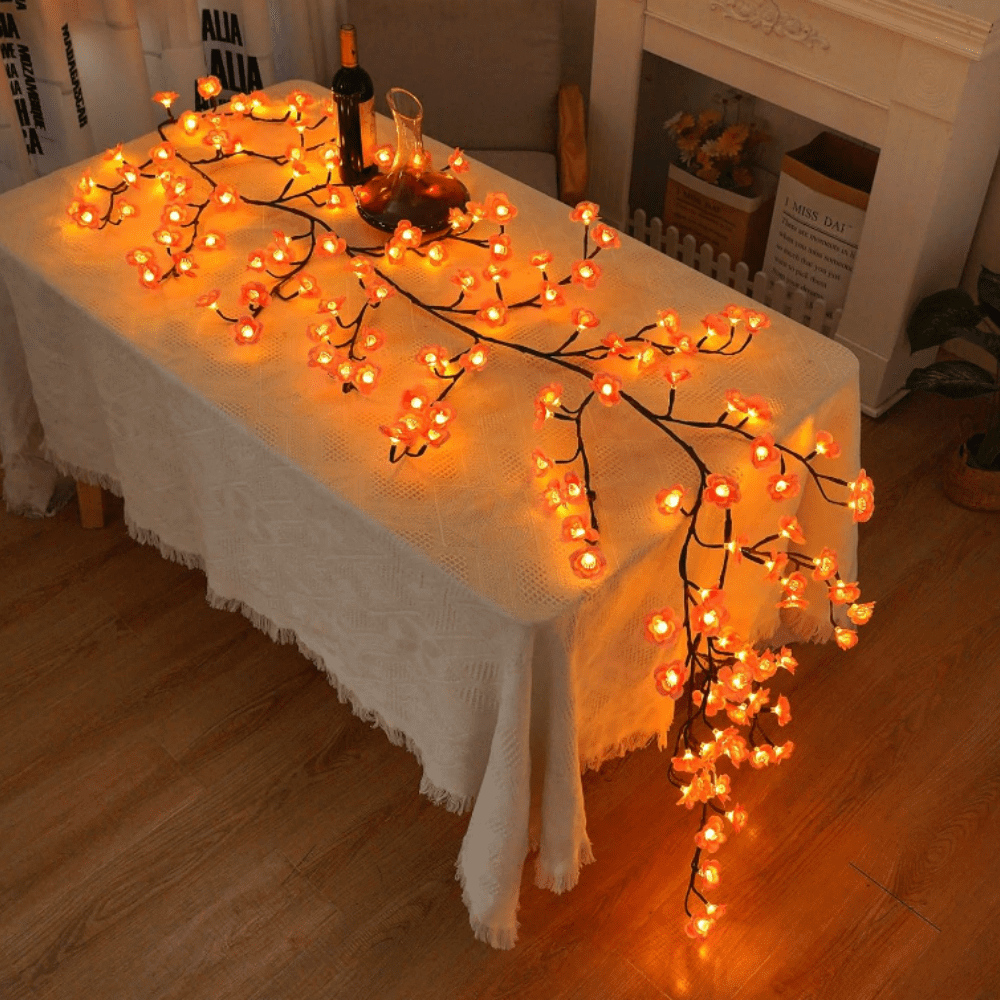 Cherry LED Tree Branch Lights for Wall, Cherry Blossom Willow Vine Twig Decor Garland, USB-Powered with 8 Lighting Modes,Christmas Decorations Indoor for Home Wall Door Window 1.2M 48LED