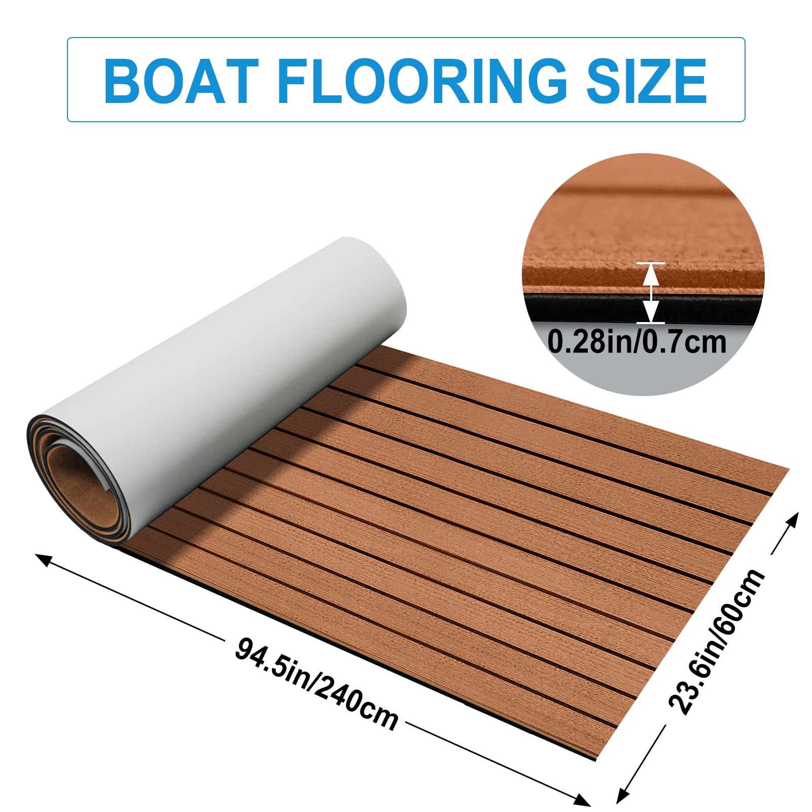 EVA Foam Boat Decking Sheets 15" x 94" - 7mm Thick Non-Slip Faux Teak Marine Flooring Mat for Kayak RV Yacht Motorboat Skateboard Skimboard Step Pool Garden
