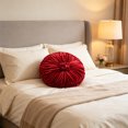 thumbnail image 4 of KITTEHIGM Ruched Velvet Round Throw Pillow with Rosette Center Pleated Circle Decorative Cushion in Multicolor Solid Velvet Accents for Sofa Bed Home Decor, 4 of 6