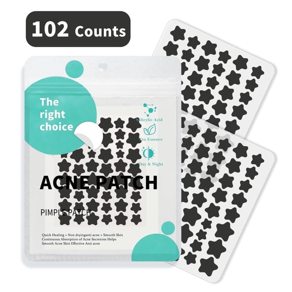 Pimple Patches for Face, Hydrocolloid Acne Patches, Star Zit Covers, Black Superstar Patches Spot Stickers, 102 Count | 4 Sizes (8mm/9mm/11mm/14mm)