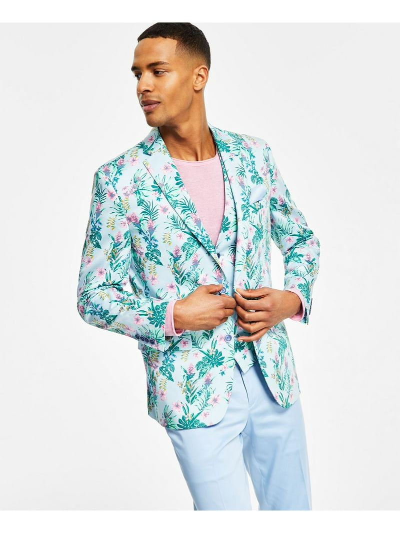 Bar III Men's Slim-Fit Floral-Print Suit Jacket (38R, Blue/Pink