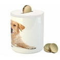 thumbnail image 3 of Golden Retriever Piggy Bank, Young Pedigree Puppy Laying over White Background Dog, Ceramic Coin Bank Money Box for Cash Saving, 3.6" X 3.2", Sand Brown White, by Ambesonne, 3 of 4
