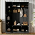 thumbnail image 3 of Euroco 79'' Tall Modern Hall Tree with Shoe Storage, 4-in-1 Entryway Bench with 6 Cabinets, 4 Coat Hooks & Adjustable Shelf for Hallway, living room, Black, 3 of 9