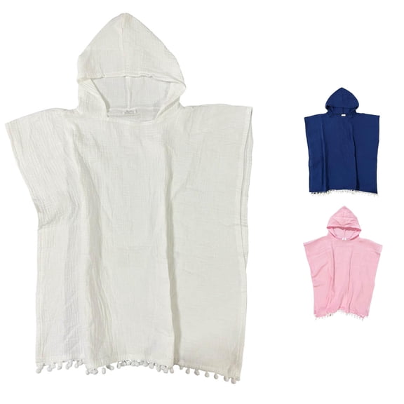 LIIPEE Solid Color Hooded Bathrobes For Girls Loose Soft Breathable Cover Up Robes Kids Lightweight Pool Beach Summer Bathrobe,1-6 Years