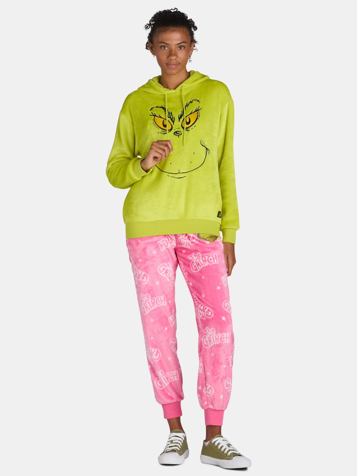 Dr. Seuss Grinch Face Graphic Pullover Woobie Hoodie, Women's