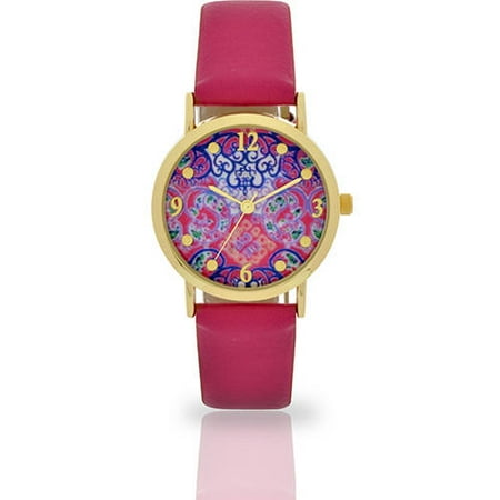 Band Pink Dial Watch - Women's Pink Kaleidoscope Dial Watch, Faux Leather Band