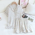thumbnail image 2 of jiaxiM Summer Pajamas for Women Button Down Pajamas Set Short Sleeve Sleepwear Lapel Pjs Soft 2 Piece Lounge Shorts Set, 2 of 4