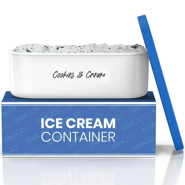 Recipiente para helado BALCI de 2 litros con tapas de silicona y cuchara, color azul
