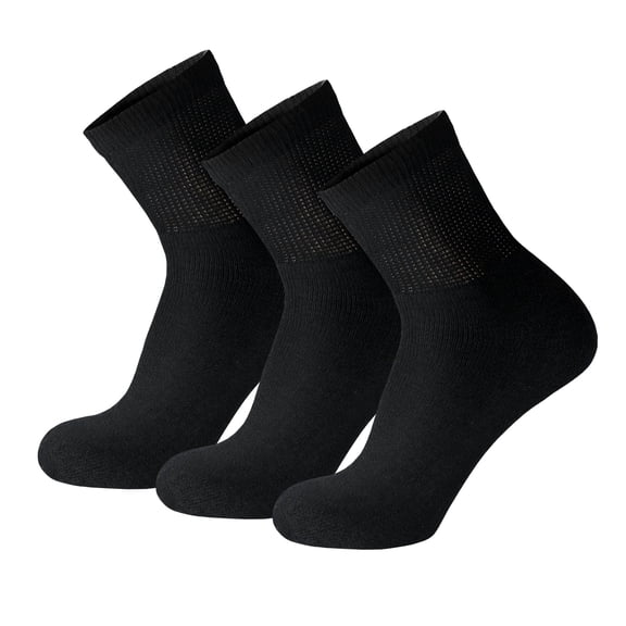TELOLY 3 Pairs of Diabetic Cotton Quarter Socks with Non Binding Top Mens Black Socks Size 10-13(Black,Sock Size 10-13)